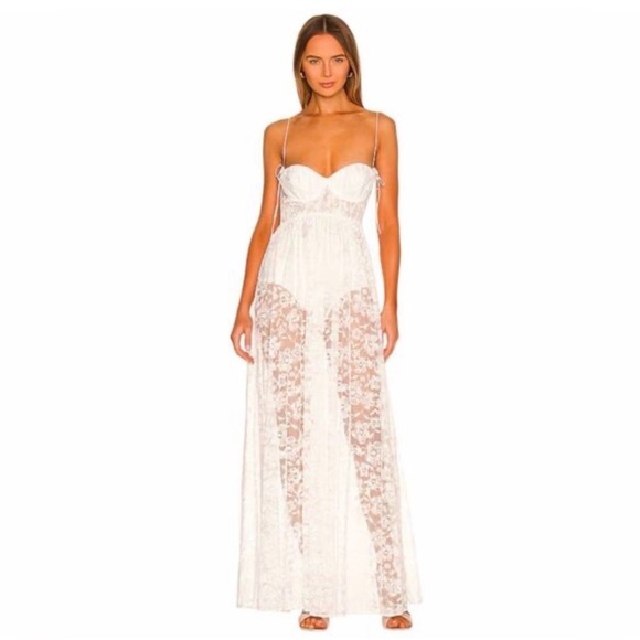 For Love And Lemons Dresses & Skirts - For Love & Lemons Lorena Lace Sheer Maxi Dress White Size Small NWT